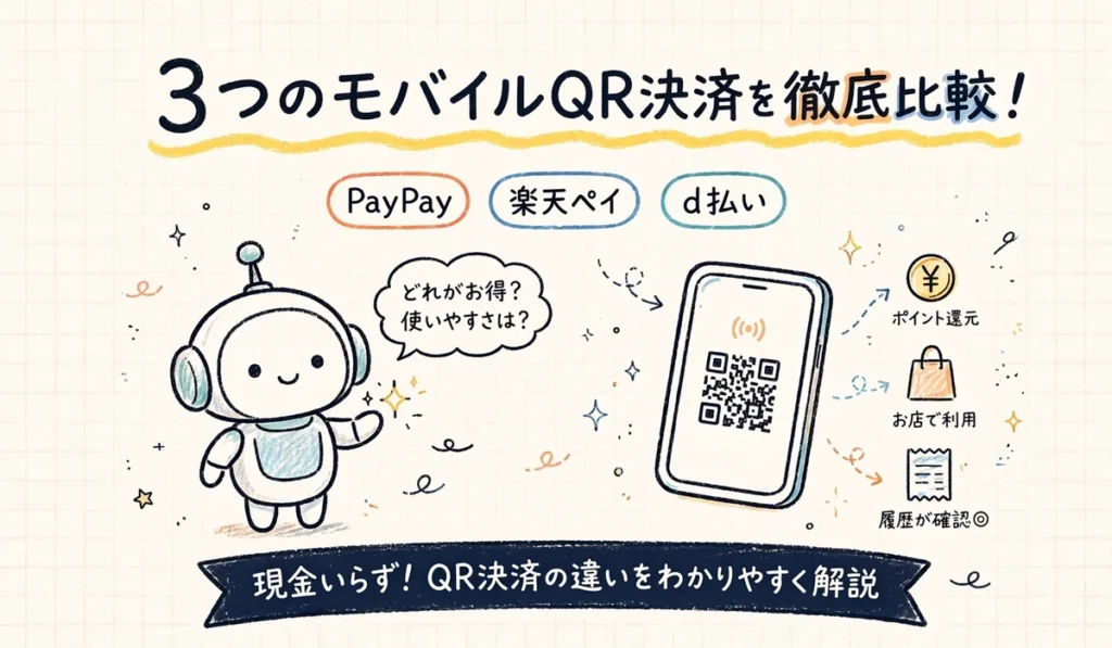 PayPay・楽天ペイ・d払いの店舗仕入れポイント還元比較イラスト