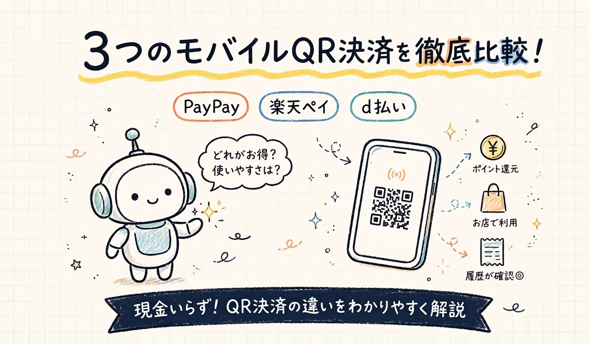 PayPay・楽天ペイ・d払いの店舗仕入れポイント還元比較イラスト
